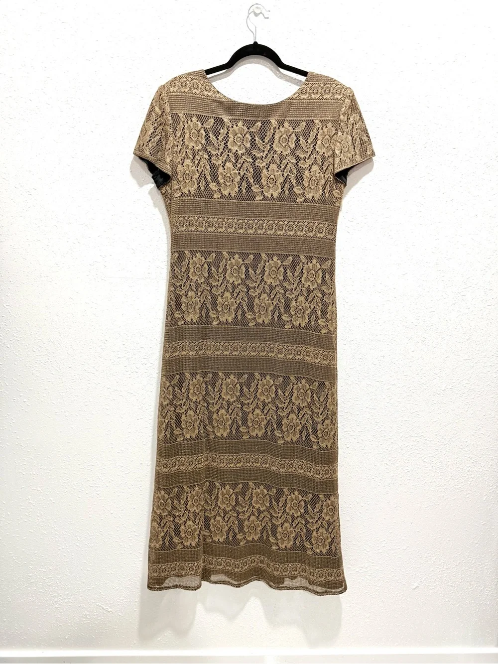 Jessica‎ Howard gold metallic Crochet Lace Short-Sleeve Midi Dress 8